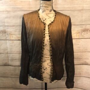 Alberto Makali Blazer Vintage Metal Ribbon Trim Ombré Size 6 Leopard Lined Chain